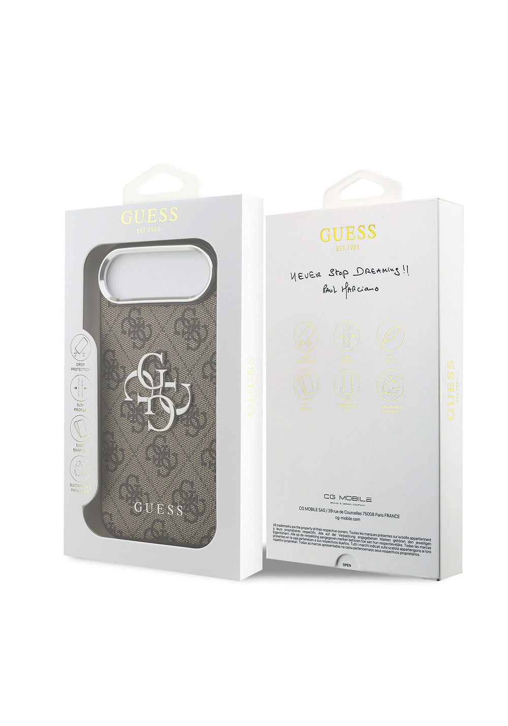 Apple iPhone 17 Air Kılıf Guess Orijinal Lisanslı Gümüş Metal Kamera Çerçeveli 4G Desenli Metal Büyük 4G ve Yazı Logolu Kapak