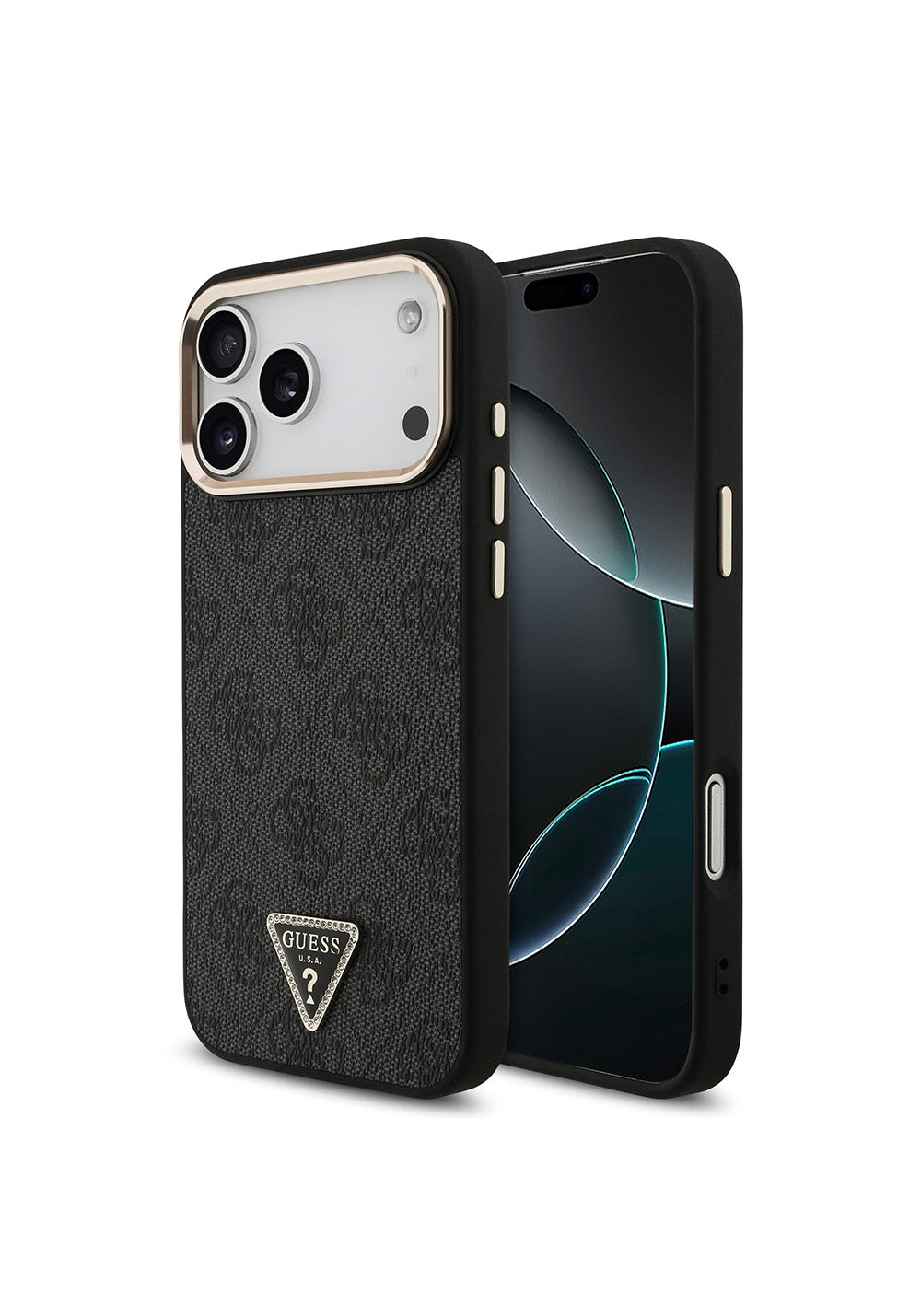 Apple iPhone 17 Pro Max Kılıf Guess Orijinal Lisanslı Manyetik Şarj Uyumlu Taşlı Üçgen Logo 4G Desenli Kapak