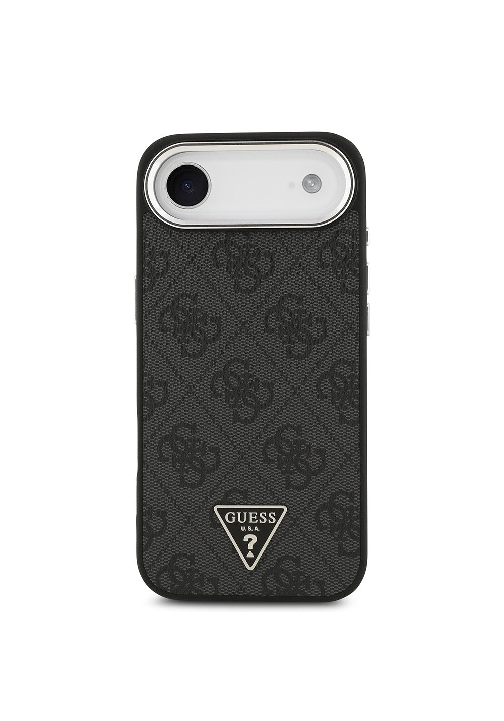 Apple iPhone 17 Air Kılıf Guess Orijinal Lisanslı Manyetik Şarj Uyumlu Gümüş Metal Kamera Çerçeveli Üçgen Logo 4G Desenli Kapak