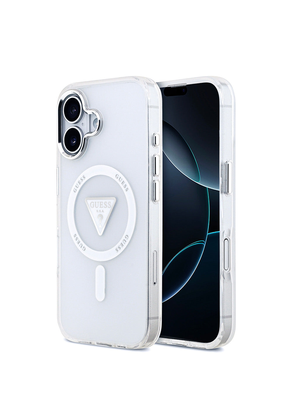 Apple iPhone 17 Kılıf Guess Orijinal Lisanslı Manyetik Şarj Uyumlu IML Baskılı Üçgen Logolu Metal Kamera Çerçeveli Kapak