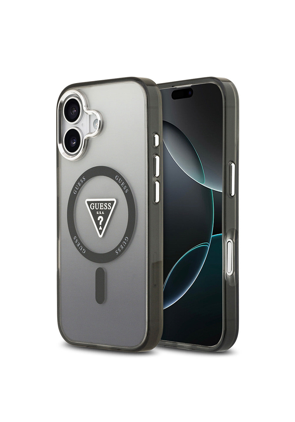 Apple iPhone 17 Kılıf Guess Orijinal Lisanslı Manyetik Şarj Uyumlu IML Baskılı Üçgen Logolu Metal Kamera Çerçeveli Kapak
