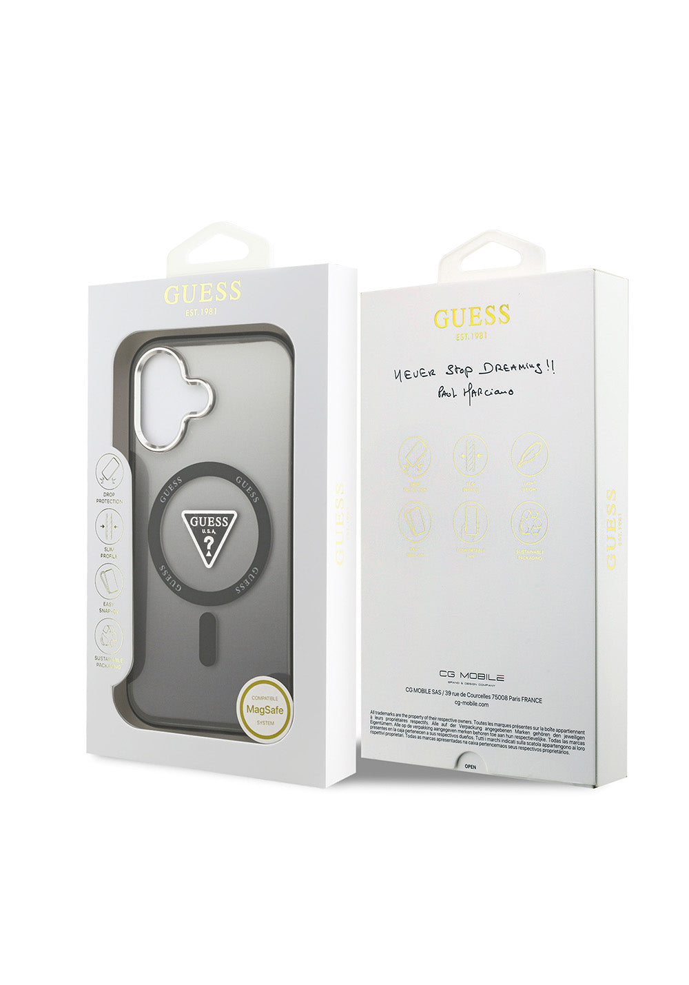 Apple iPhone 17 Kılıf Guess Orijinal Lisanslı Manyetik Şarj Uyumlu IML Baskılı Üçgen Logolu Metal Kamera Çerçeveli Kapak