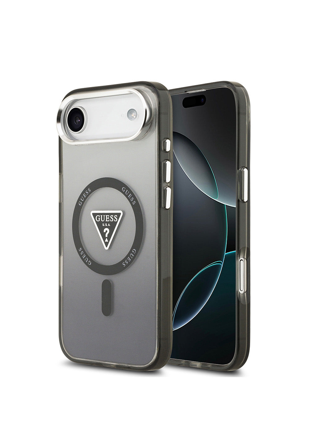 Apple iPhone 17 Air Kılıf Guess Orijinal Lisanslı Manyetik Şarj Uyumlu IML Baskılı Üçgen Logolu Metal Kamera Çerçeveli Kapak