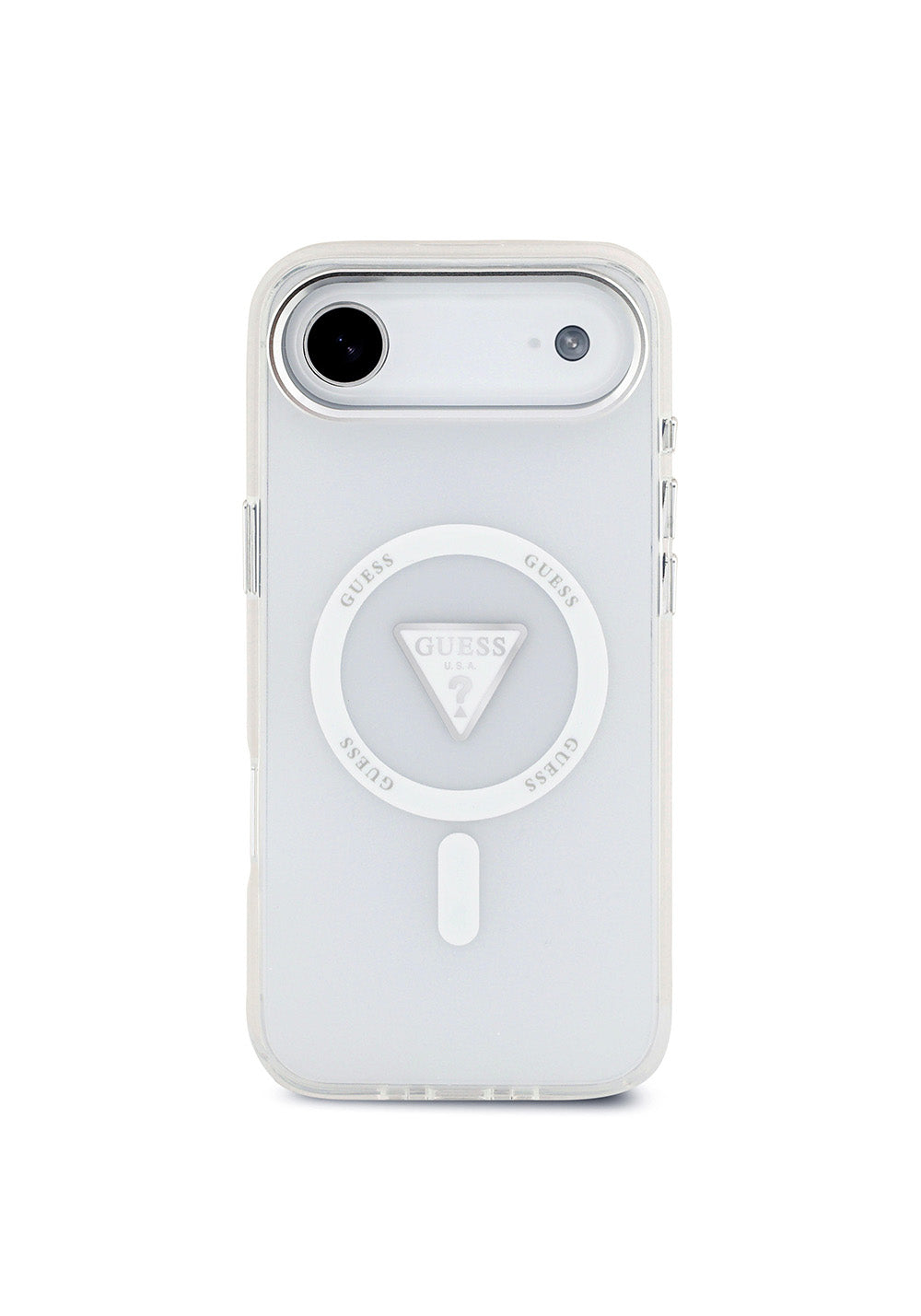 Apple iPhone 17 Air Kılıf Guess Orijinal Lisanslı Manyetik Şarj Uyumlu IML Baskılı Üçgen Logolu Metal Kamera Çerçeveli Kapak
