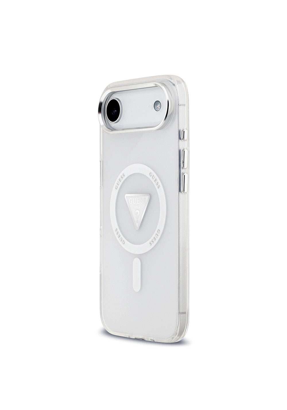 Apple iPhone 17 Air Kılıf Guess Orijinal Lisanslı Manyetik Şarj Uyumlu IML Baskılı Üçgen Logolu Metal Kamera Çerçeveli Kapak