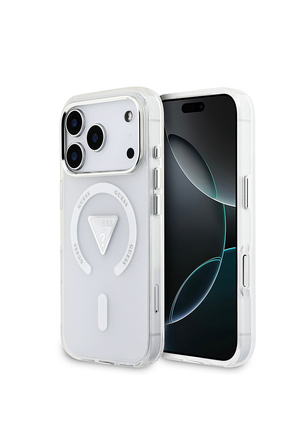 Apple iPhone 17 Pro Kılıf Guess Orijinal Lisanslı Manyetik Şarj Uyumlu IML Baskılı Üçgen Logolu Metal Kamera Çerçeveli Kapak