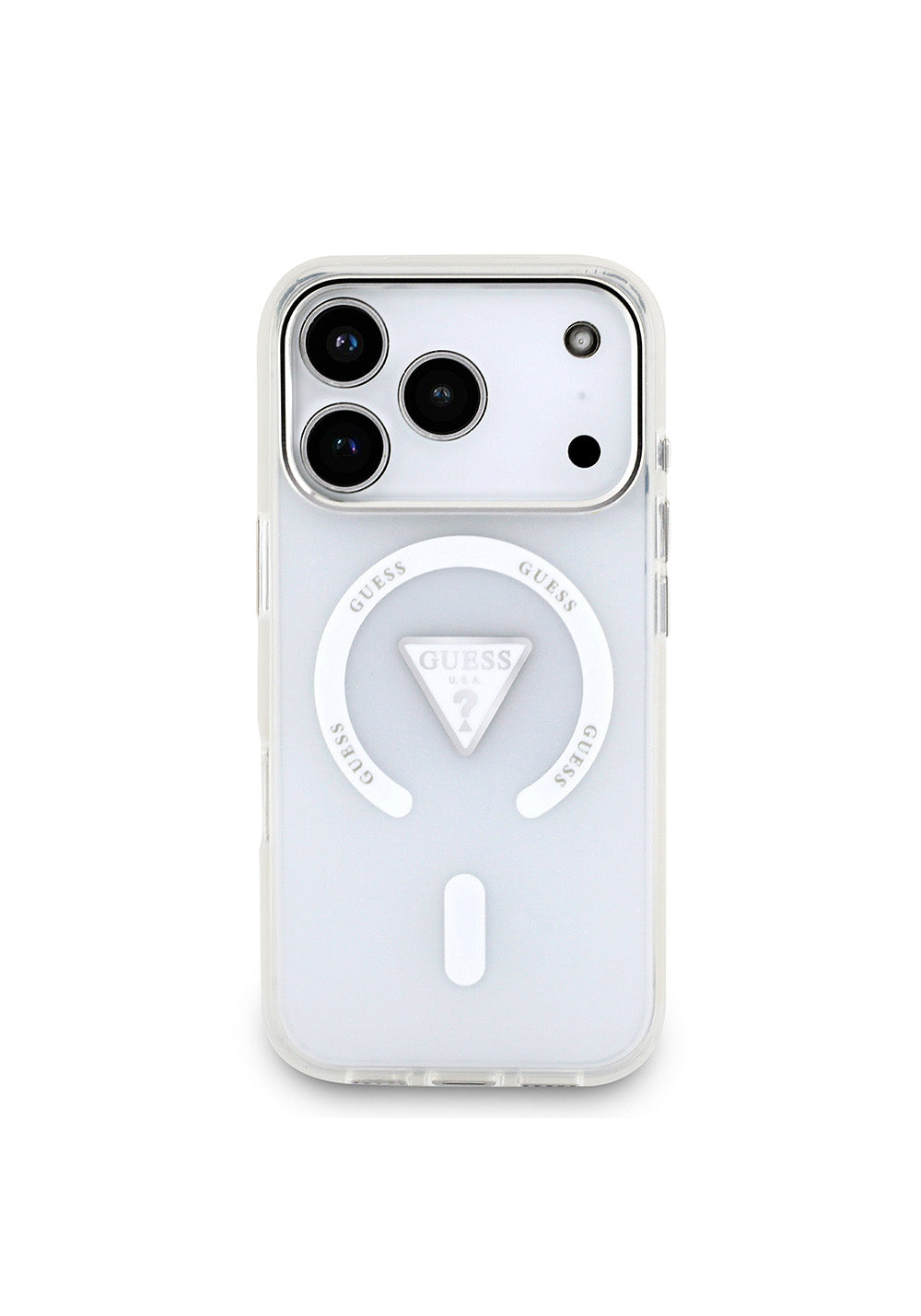 Apple iPhone 17 Pro Kılıf Guess Orijinal Lisanslı Manyetik Şarj Uyumlu IML Baskılı Üçgen Logolu Metal Kamera Çerçeveli Kapak