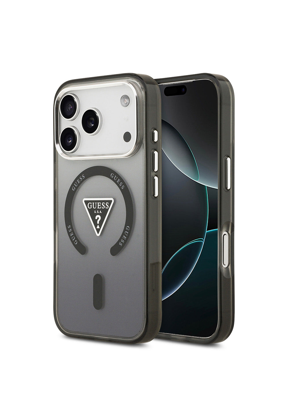 Apple iPhone 17 Pro Max Kılıf Guess Orijinal Lisanslı Manyetik Şarj Uyumlu IML Baskılı Üçgen Logolu Metal Kamera Çerçeveli Kapak