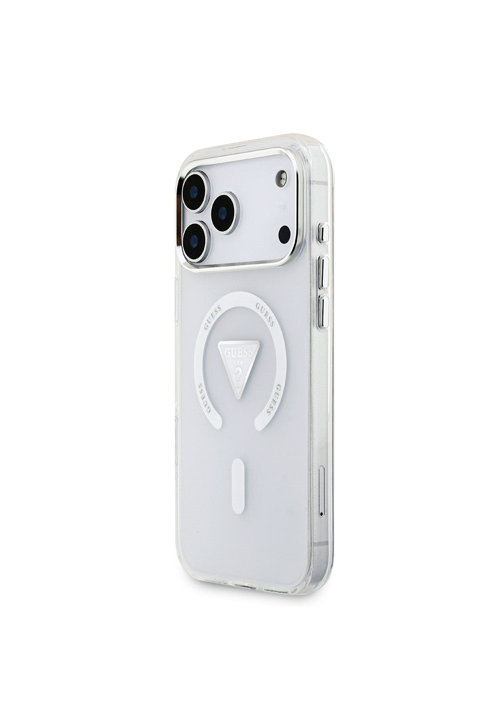 Apple iPhone 17 Pro Max Kılıf Guess Orijinal Lisanslı Manyetik Şarj Uyumlu IML Baskılı Üçgen Logolu Metal Kamera Çerçeveli Kapak