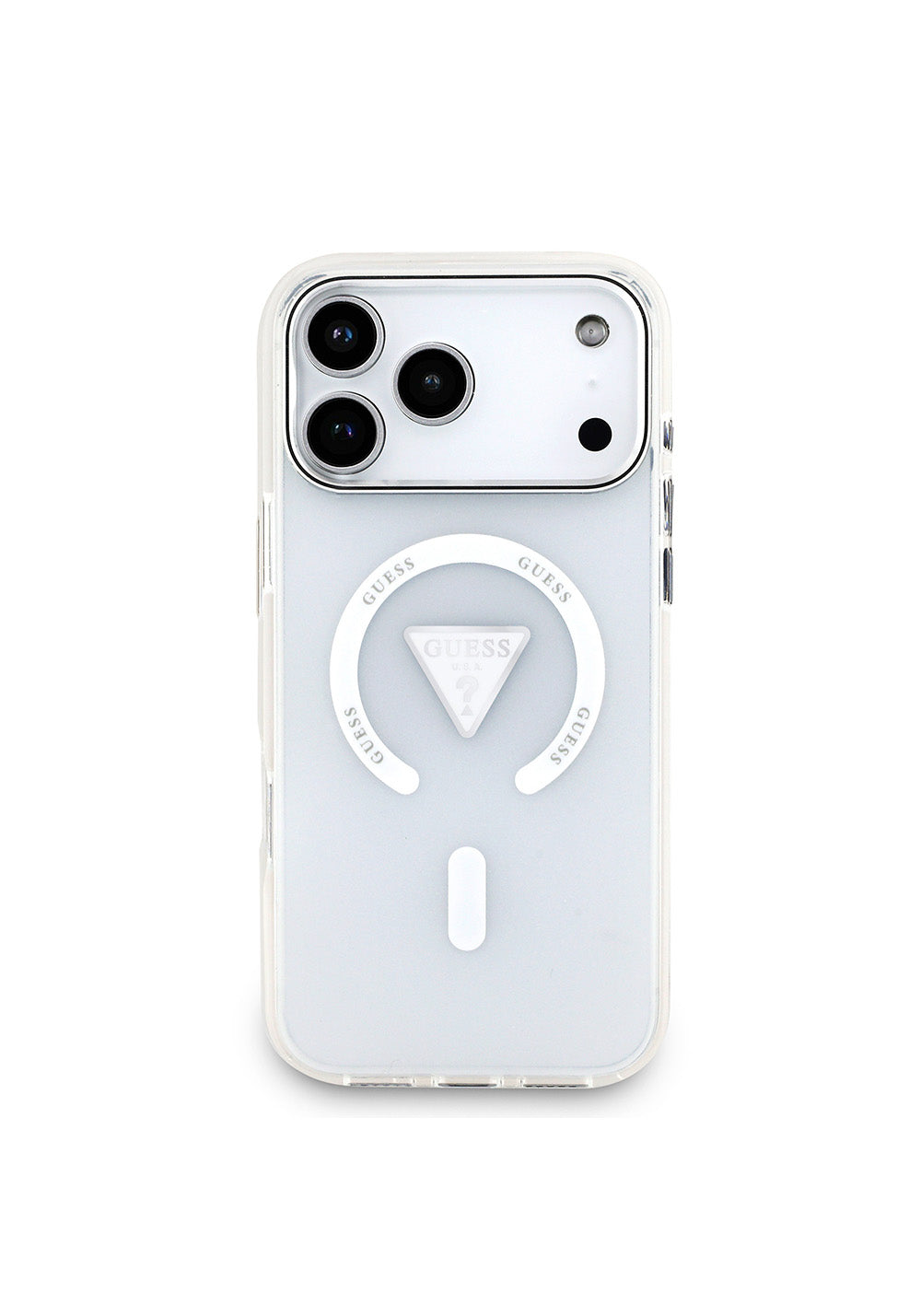 Apple iPhone 17 Pro Max Kılıf Guess Orijinal Lisanslı Manyetik Şarj Uyumlu IML Baskılı Üçgen Logolu Metal Kamera Çerçeveli Kapak