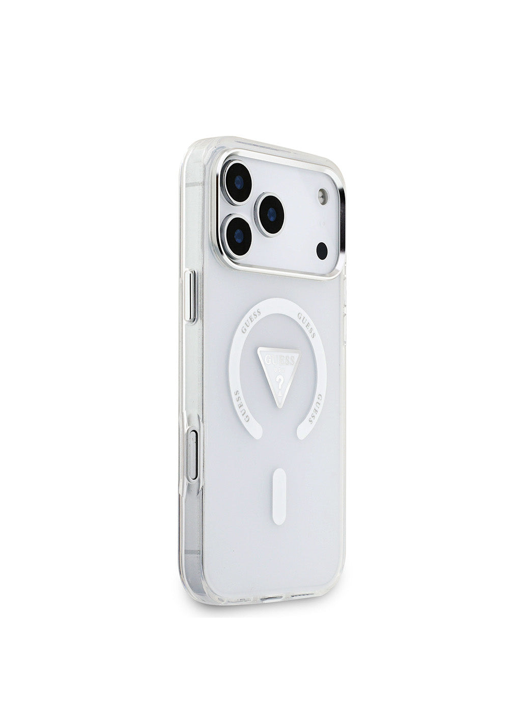Apple iPhone 17 Pro Max Kılıf Guess Orijinal Lisanslı Manyetik Şarj Uyumlu IML Baskılı Üçgen Logolu Metal Kamera Çerçeveli Kapak
