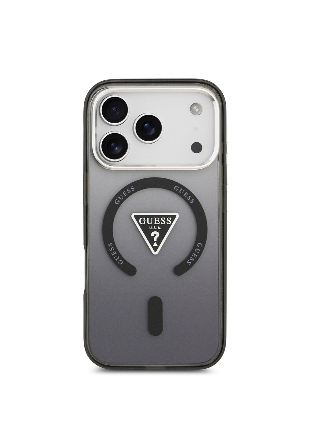 Apple iPhone 17 Pro Max Kılıf Guess Orijinal Lisanslı Manyetik Şarj Uyumlu IML Baskılı Üçgen Logolu Metal Kamera Çerçeveli Kapak