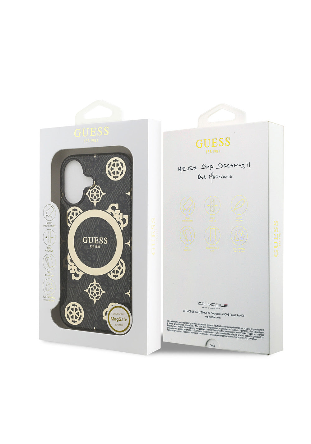Apple iPhone 17 Kılıf Guess Orijinal Lisanslı Manyetik Şarj Uyumlu IML Peony ve 4G Desenli Klasik Logolu Kapak