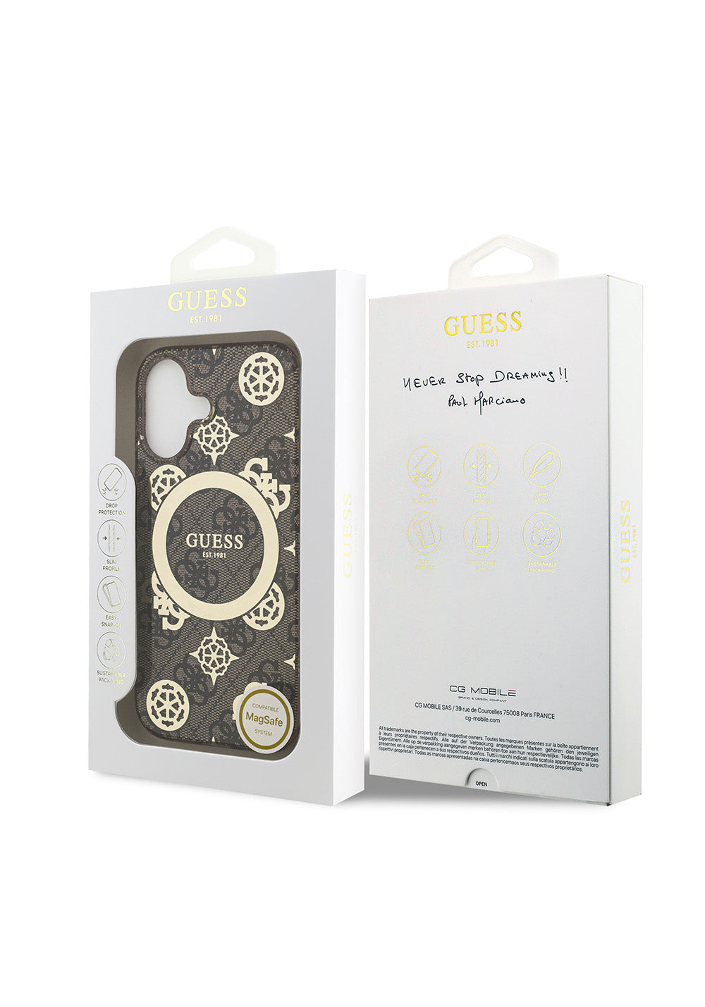 Apple iPhone 17 Kılıf Guess Orijinal Lisanslı Manyetik Şarj Uyumlu IML Peony ve 4G Desenli Klasik Logolu Kapak