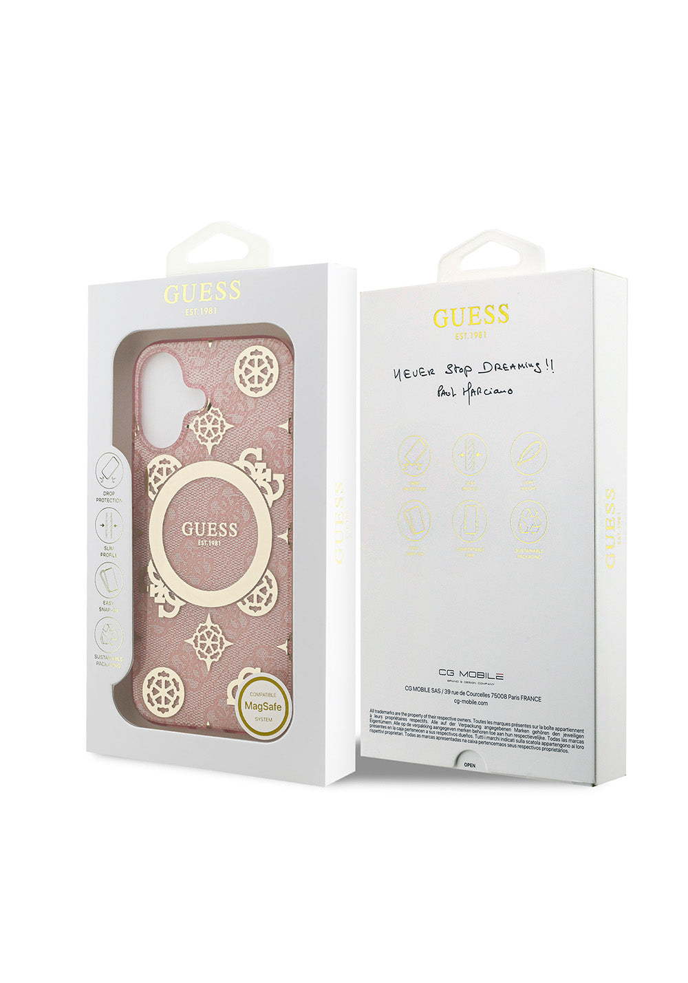 Apple iPhone 17 Kılıf Guess Orijinal Lisanslı Manyetik Şarj Uyumlu IML Peony ve 4G Desenli Klasik Logolu Kapak
