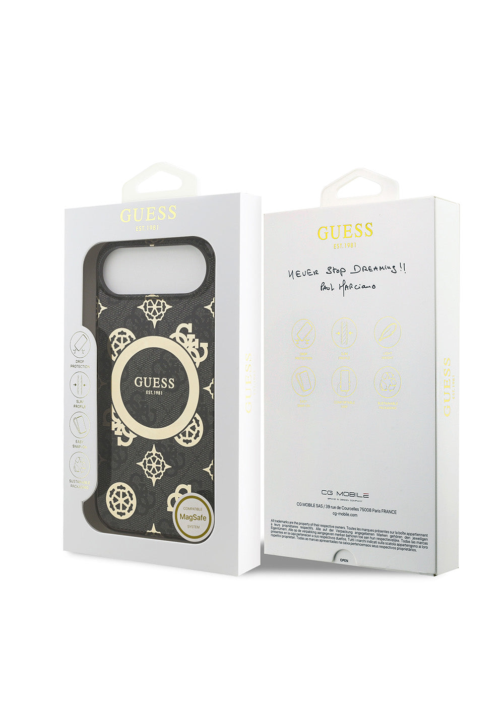 Apple iPhone 17 Air Kılıf Guess Orijinal Lisanslı Manyetik Şarj Uyumlu IML Peony ve 4G Desenli Klasik Logolu Kapak