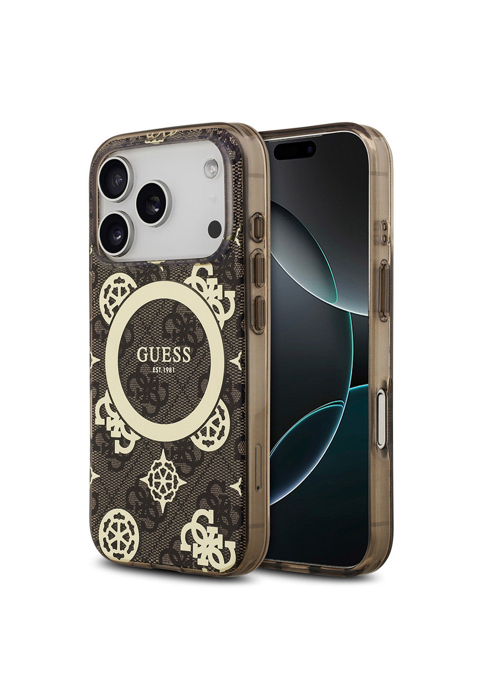 Apple iPhone 17 Pro Kılıf Guess Orijinal Lisanslı Manyetik Şarj Uyumlu IML Peony ve 4G Desenli Klasik Logolu Kapak