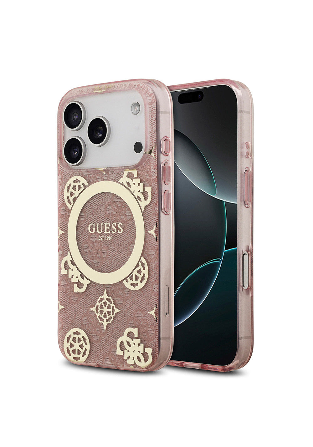 Apple iPhone 17 Pro Kılıf Guess Orijinal Lisanslı Manyetik Şarj Uyumlu IML Peony ve 4G Desenli Klasik Logolu Kapak