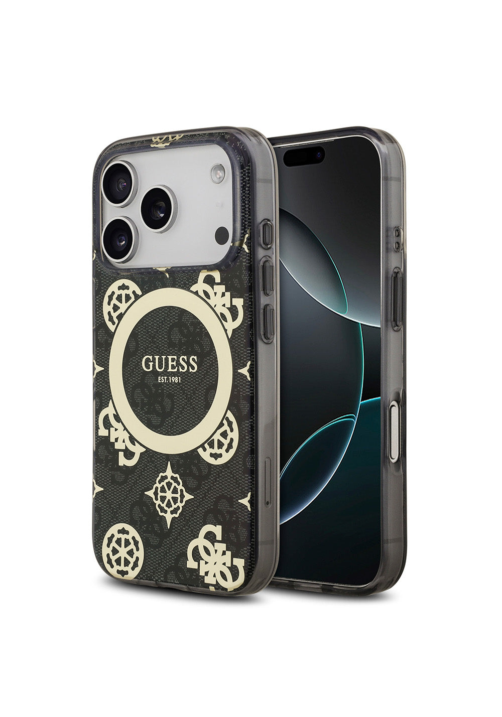 Apple iPhone 17 Pro Kılıf Guess Orijinal Lisanslı Manyetik Şarj Uyumlu IML Peony ve 4G Desenli Klasik Logolu Kapak