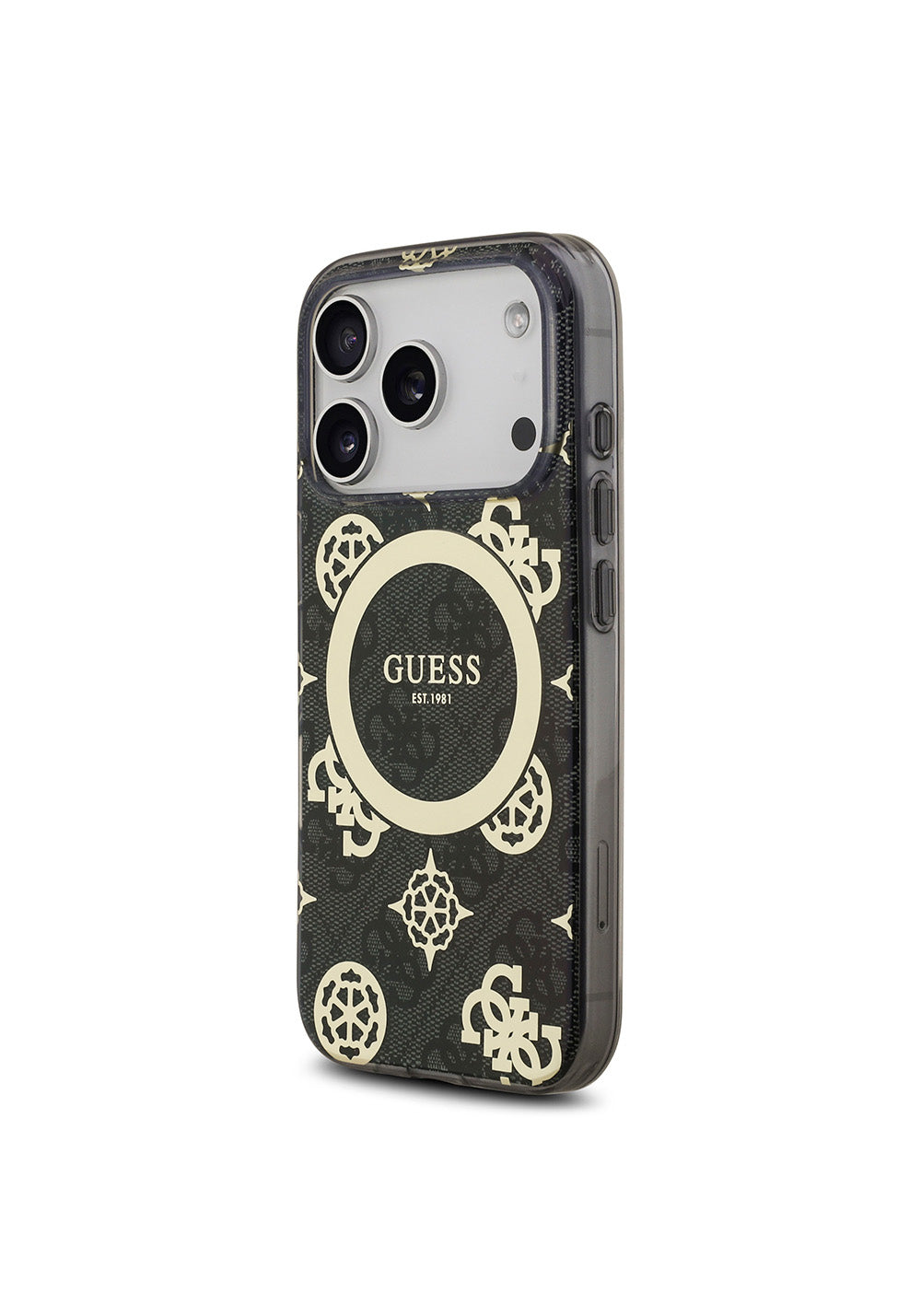 Apple iPhone 17 Pro Kılıf Guess Orijinal Lisanslı Manyetik Şarj Uyumlu IML Peony ve 4G Desenli Klasik Logolu Kapak