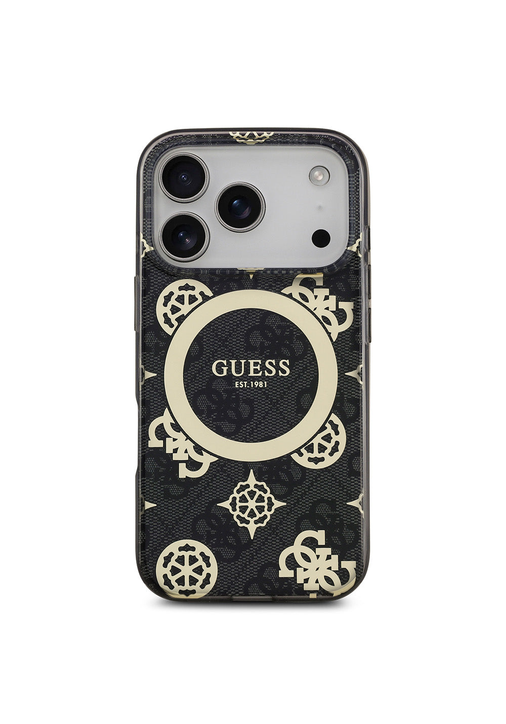 Apple iPhone 17 Pro Kılıf Guess Orijinal Lisanslı Manyetik Şarj Uyumlu IML Peony ve 4G Desenli Klasik Logolu Kapak