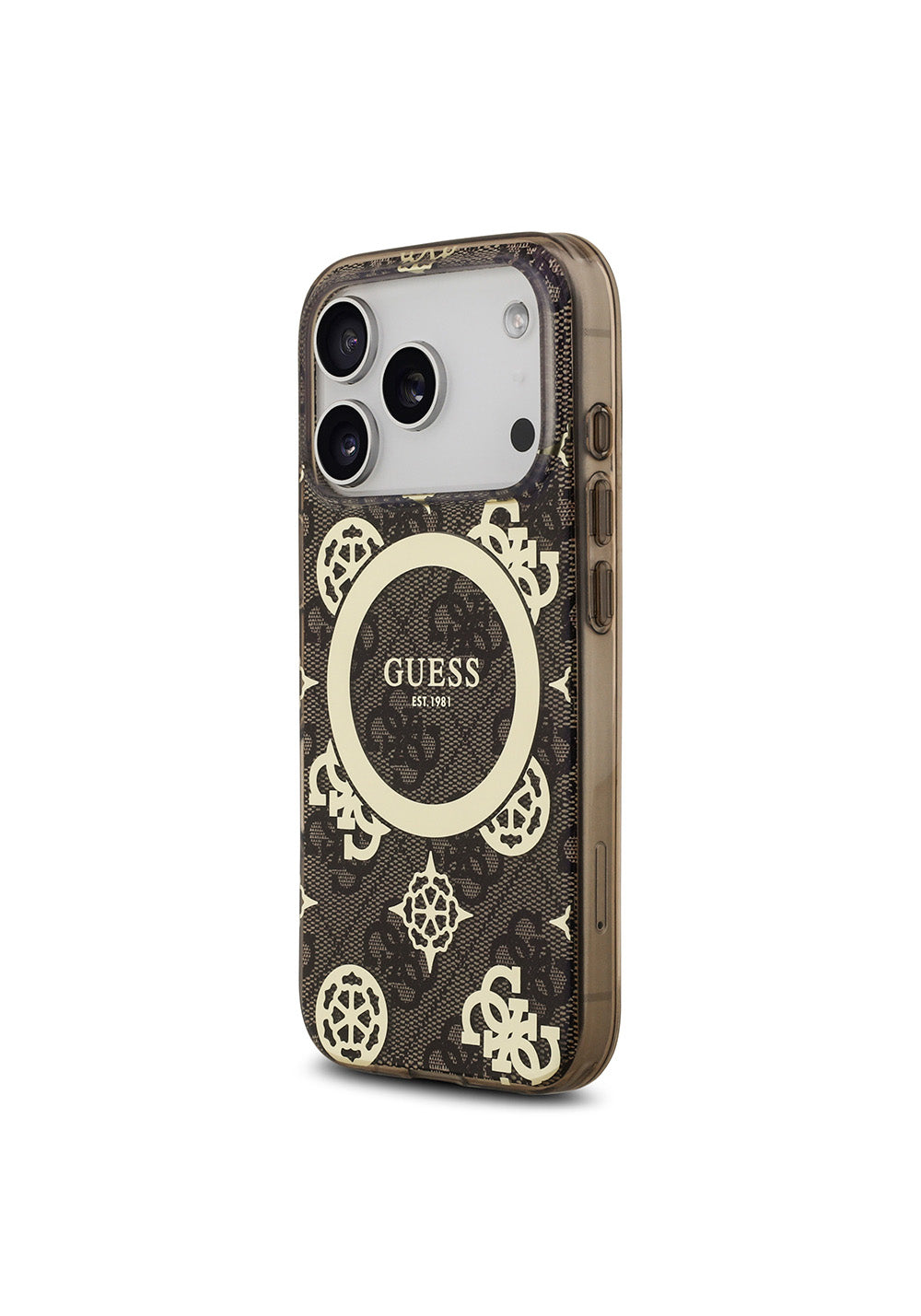 Apple iPhone 17 Pro Kılıf Guess Orijinal Lisanslı Manyetik Şarj Uyumlu IML Peony ve 4G Desenli Klasik Logolu Kapak