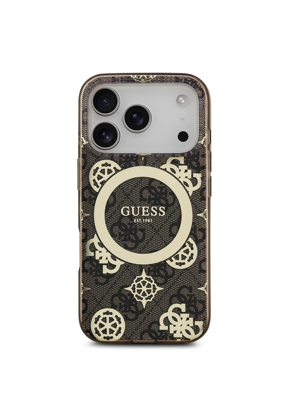 Apple iPhone 17 Pro Kılıf Guess Orijinal Lisanslı Manyetik Şarj Uyumlu IML Peony ve 4G Desenli Klasik Logolu Kapak