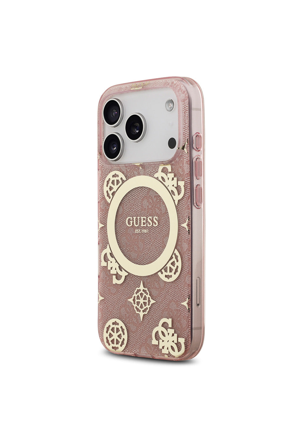 Apple iPhone 17 Pro Kılıf Guess Orijinal Lisanslı Manyetik Şarj Uyumlu IML Peony ve 4G Desenli Klasik Logolu Kapak