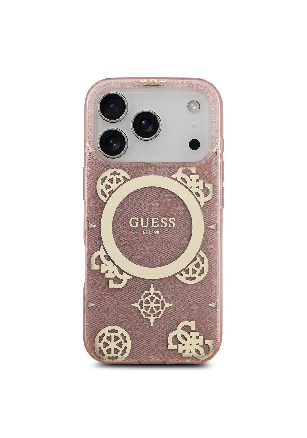 Apple iPhone 17 Pro Kılıf Guess Orijinal Lisanslı Manyetik Şarj Uyumlu IML Peony ve 4G Desenli Klasik Logolu Kapak