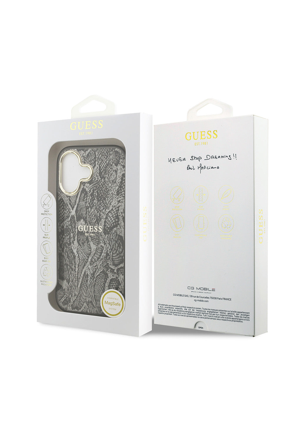 Apple iPhone 17 Kılıf Guess Orijinal Lisanslı Manyetik Şarj Uyumlu Yazı Logolu Python Desenli Kapak