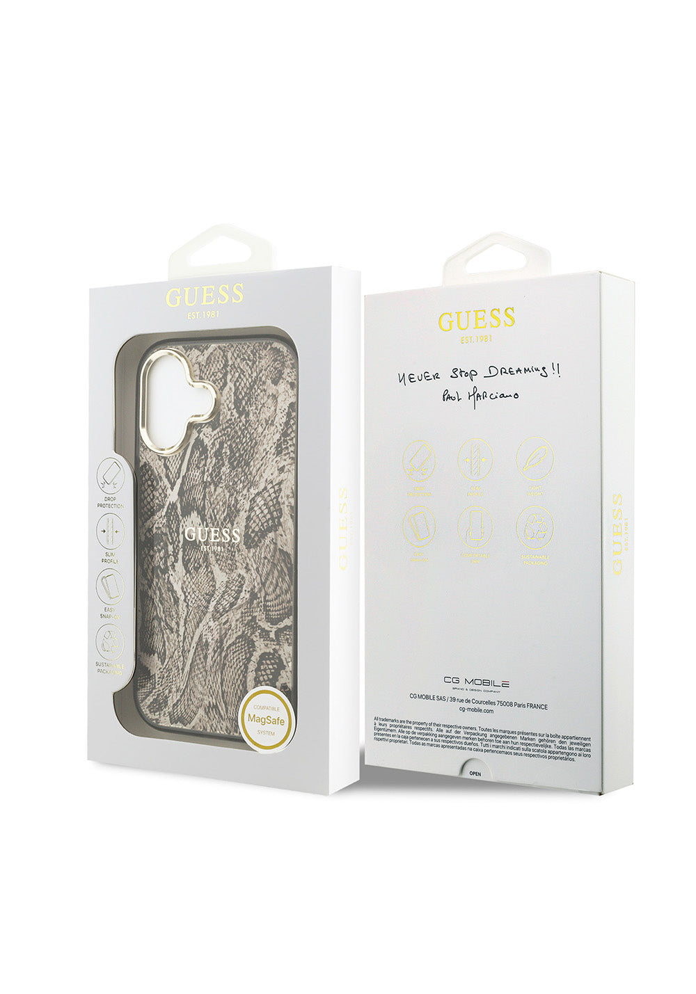 Apple iPhone 17 Kılıf Guess Orijinal Lisanslı Manyetik Şarj Uyumlu Yazı Logolu Python Desenli Kapak