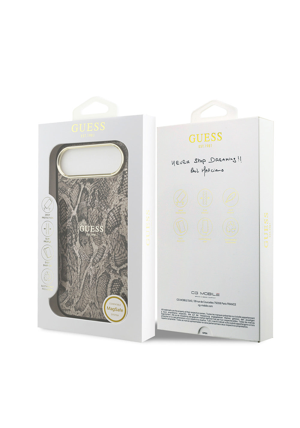 Apple iPhone 17 Air Kılıf Guess Orijinal Lisanslı Manyetik Şarj Uyumlu Yazı Logolu Python Desenli Kapak