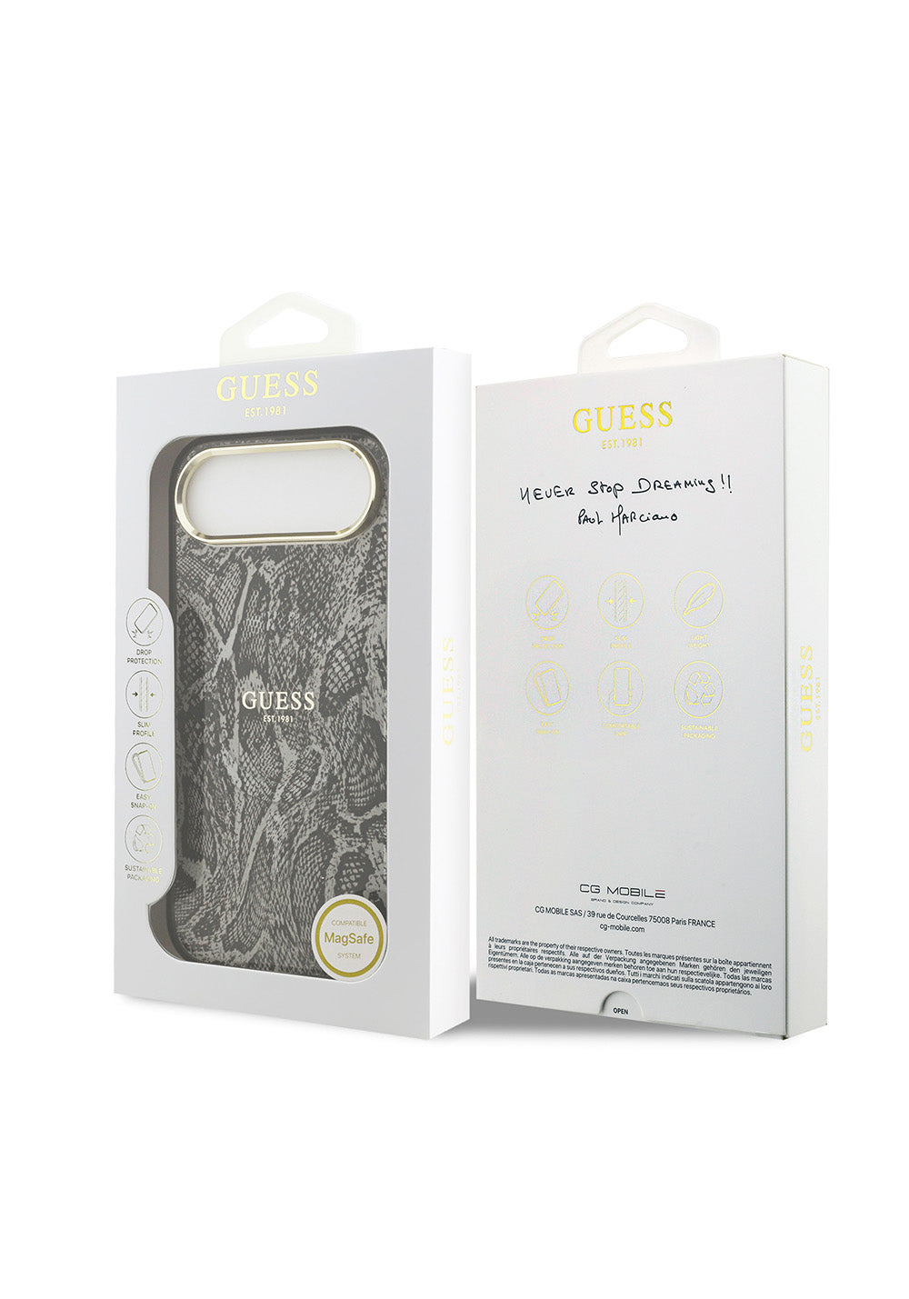 Apple iPhone 17 Air Kılıf Guess Orijinal Lisanslı Manyetik Şarj Uyumlu Yazı Logolu Python Desenli Kapak