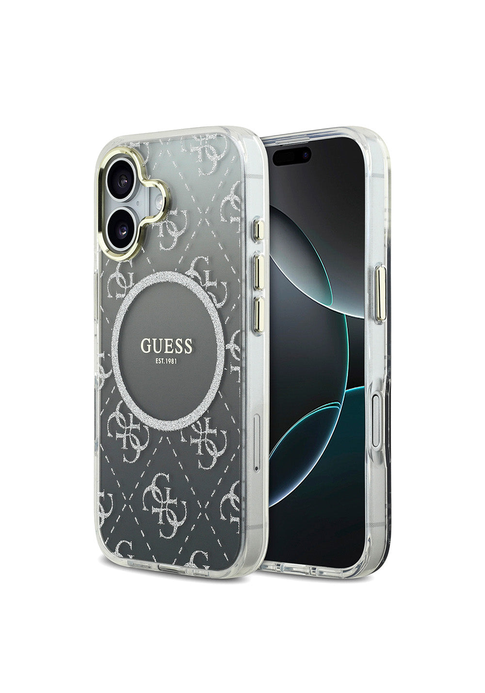 Apple iPhone 17 Kılıf Guess Orijinal Lisanslı Manyetik Şarj Uyumlu 4G Desenli Simli Silikon Kapak