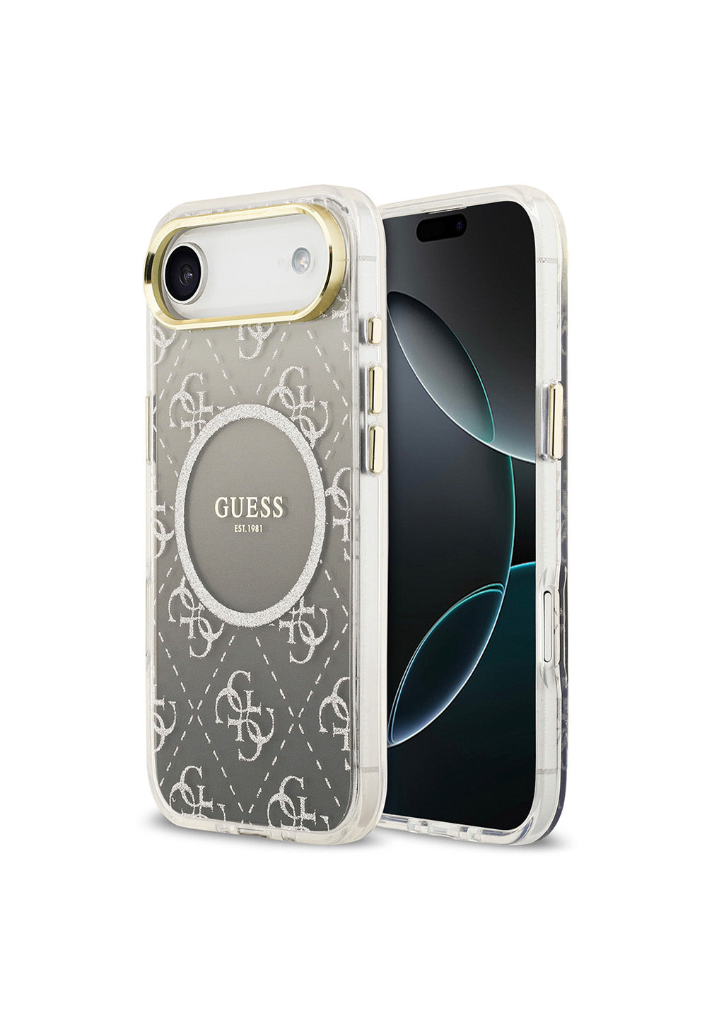 Apple iPhone 17 Air Kılıf Guess Orijinal Lisanslı Manyetik Şarj Uyumlu 4G Desenli Simli Silikon Kapak