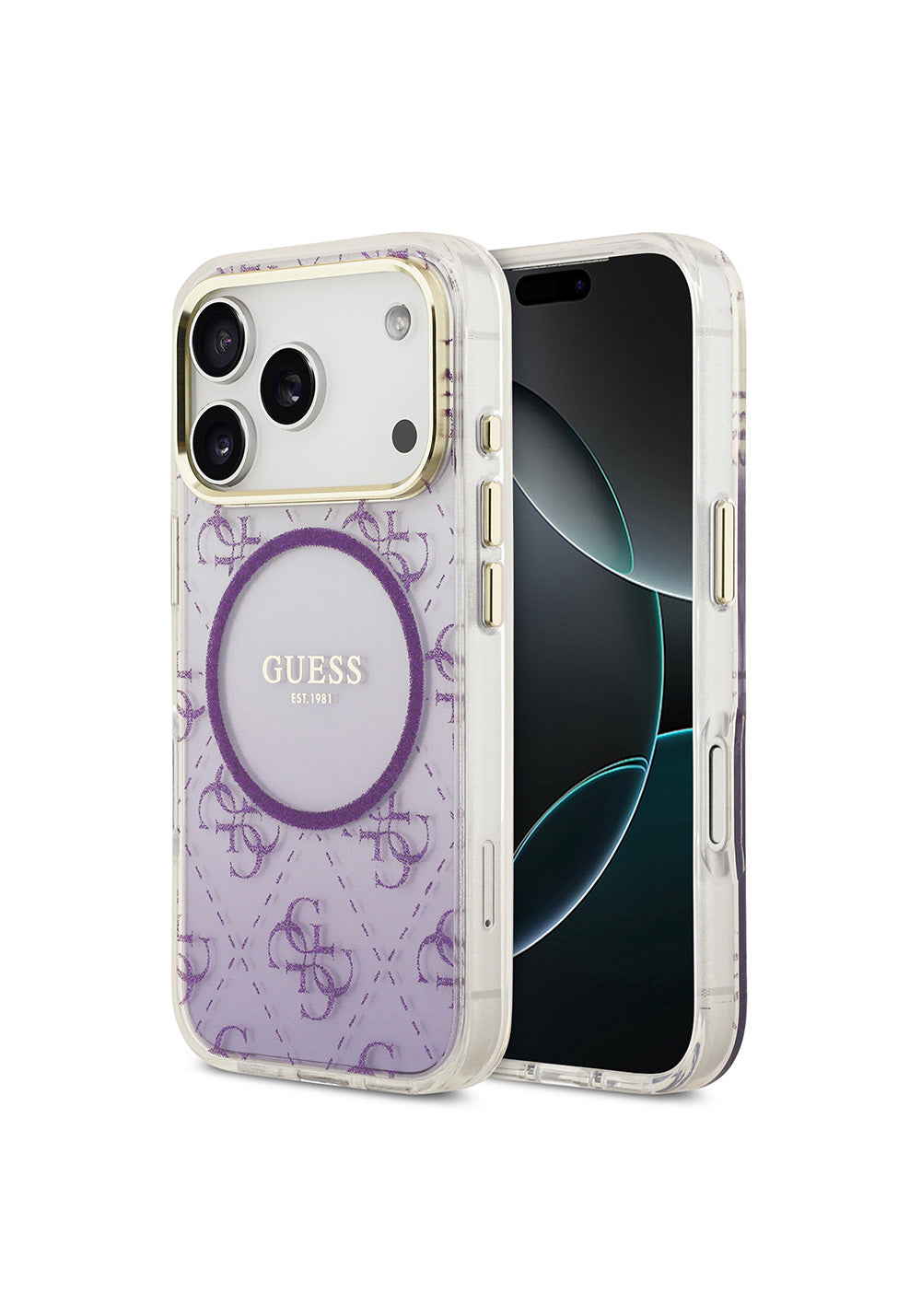Apple iPhone 17 Pro Kılıf Guess Orijinal Lisanslı Manyetik Şarj Uyumlu 4G Desenli Simli Silikon Kapak