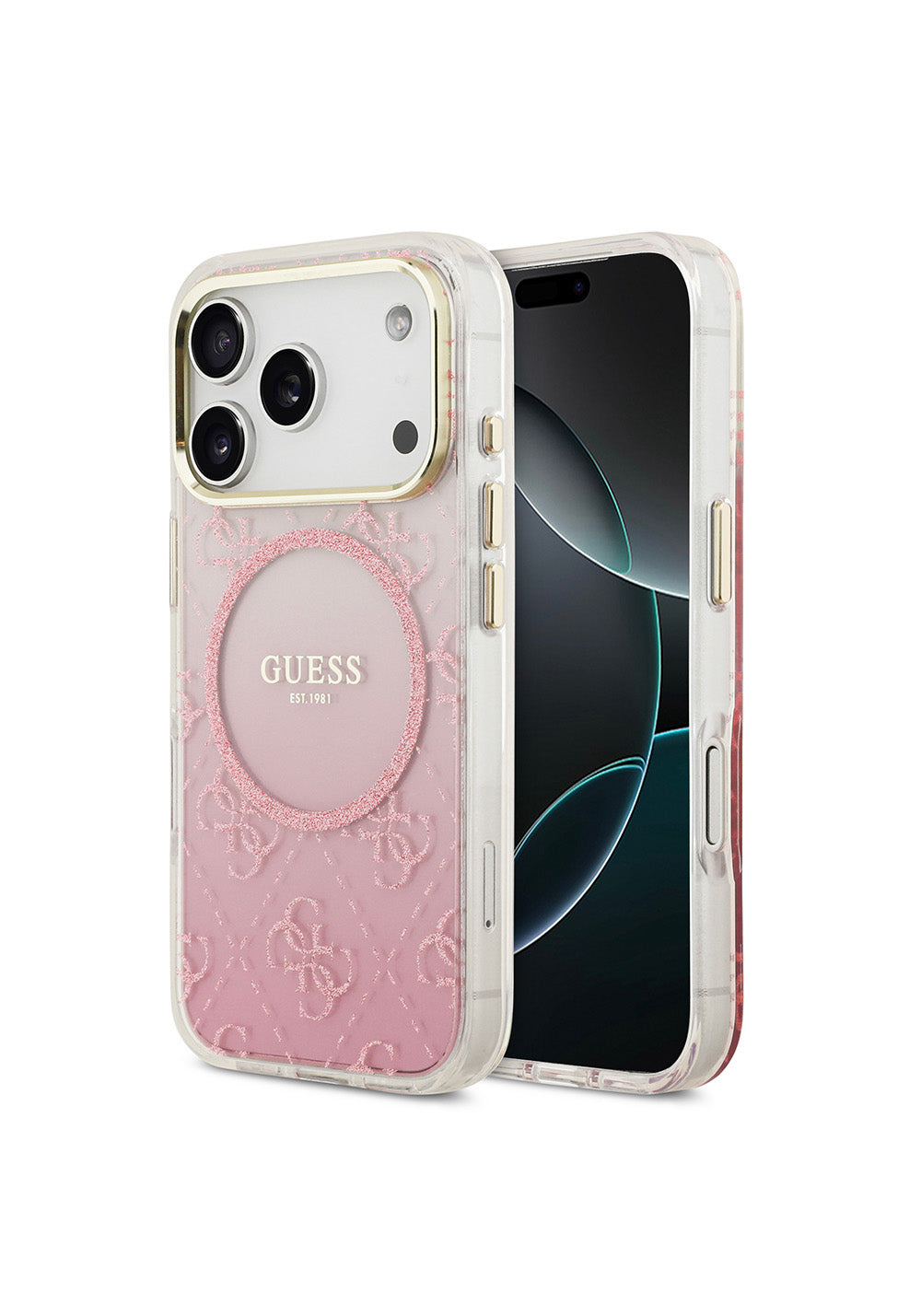 Apple iPhone 17 Pro Kılıf Guess Orijinal Lisanslı Manyetik Şarj Uyumlu 4G Desenli Simli Silikon Kapak