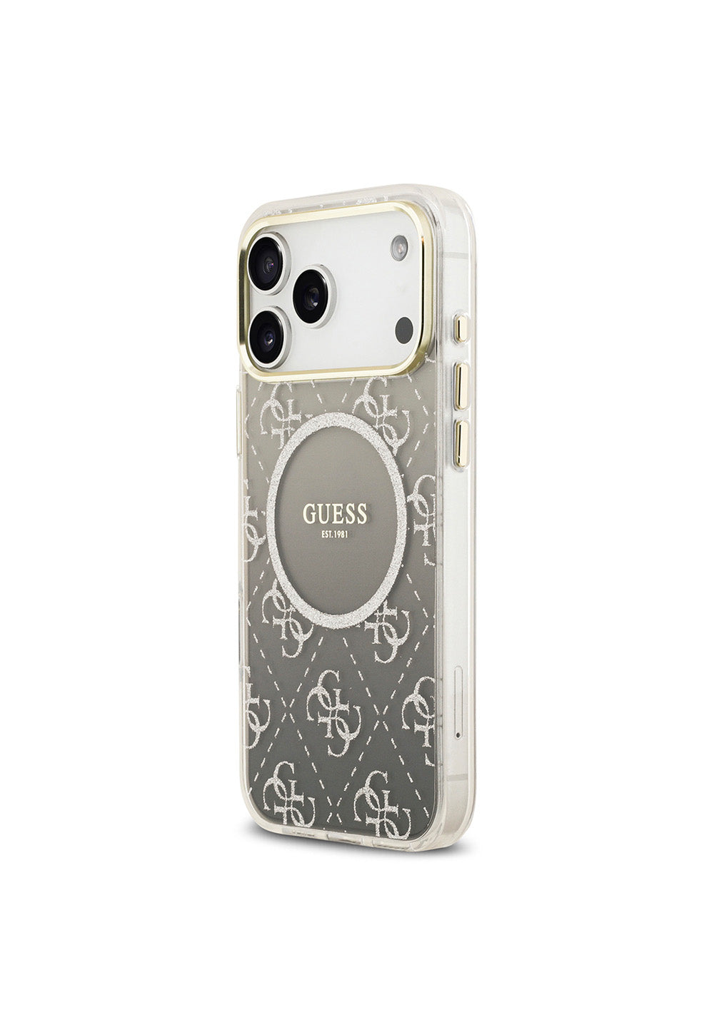 Apple iPhone 17 Pro Kılıf Guess Orijinal Lisanslı Manyetik Şarj Uyumlu 4G Desenli Simli Silikon Kapak