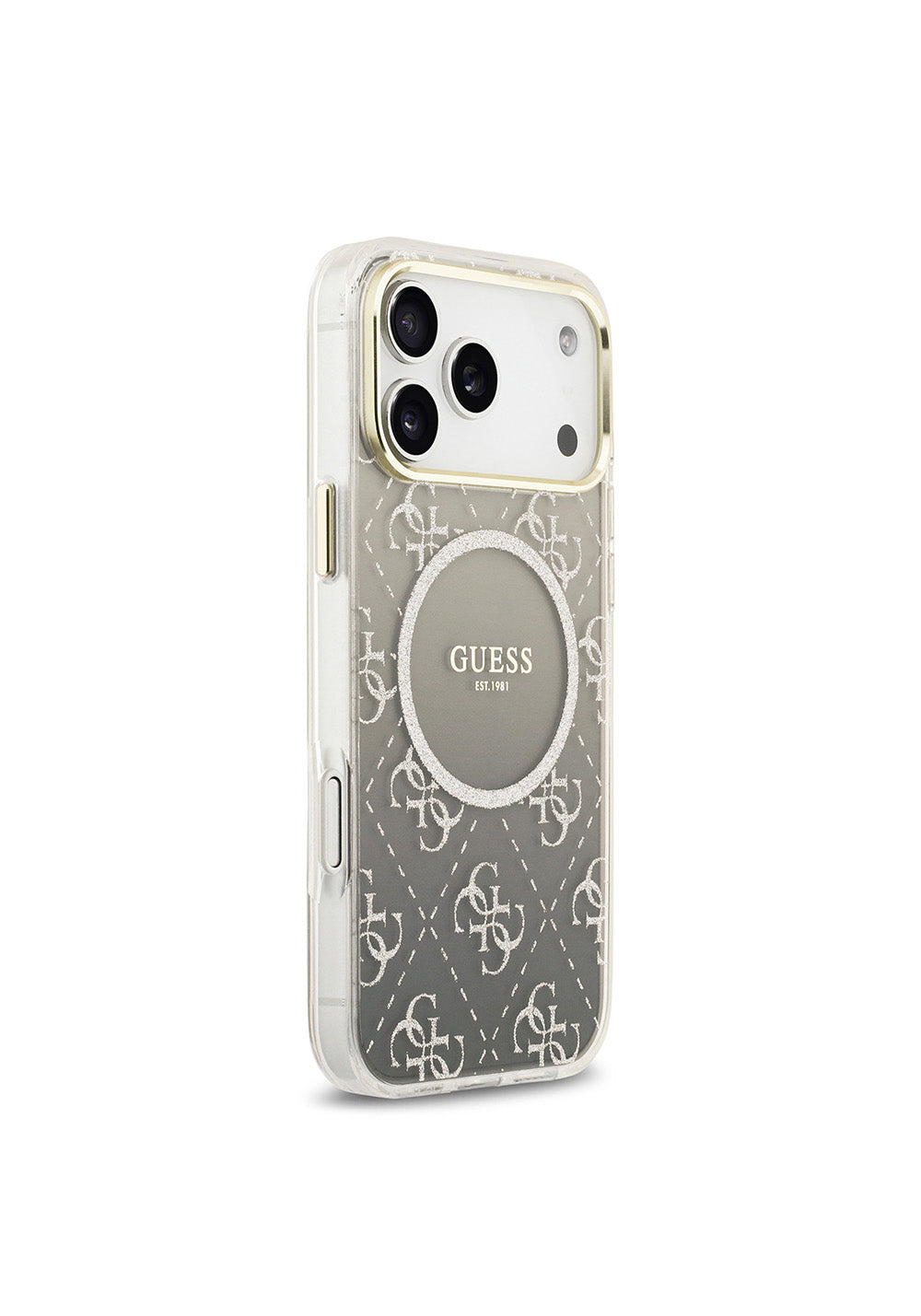 Apple iPhone 17 Pro Kılıf Guess Orijinal Lisanslı Manyetik Şarj Uyumlu 4G Desenli Simli Silikon Kapak