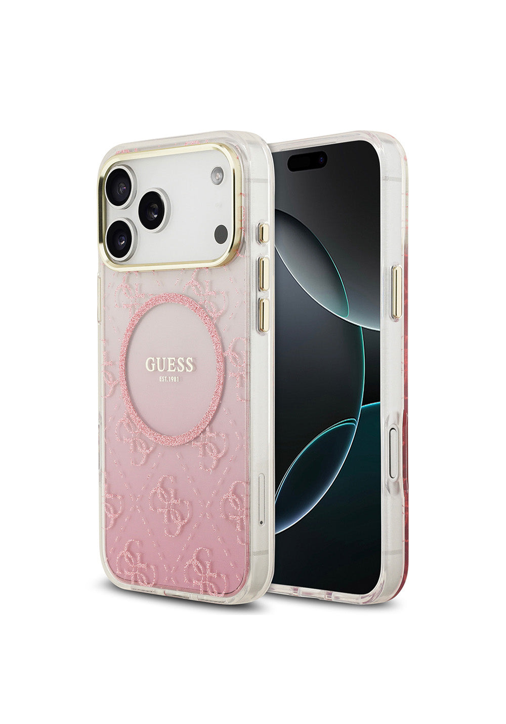 Apple iPhone 17 Pro Max Kılıf Guess Orijinal Lisanslı Manyetik Şarj Uyumlu 4G Desenli Simli Silikon Kapak