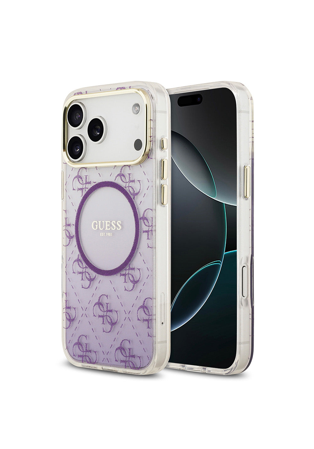 Apple iPhone 17 Pro Max Kılıf Guess Orijinal Lisanslı Manyetik Şarj Uyumlu 4G Desenli Simli Silikon Kapak