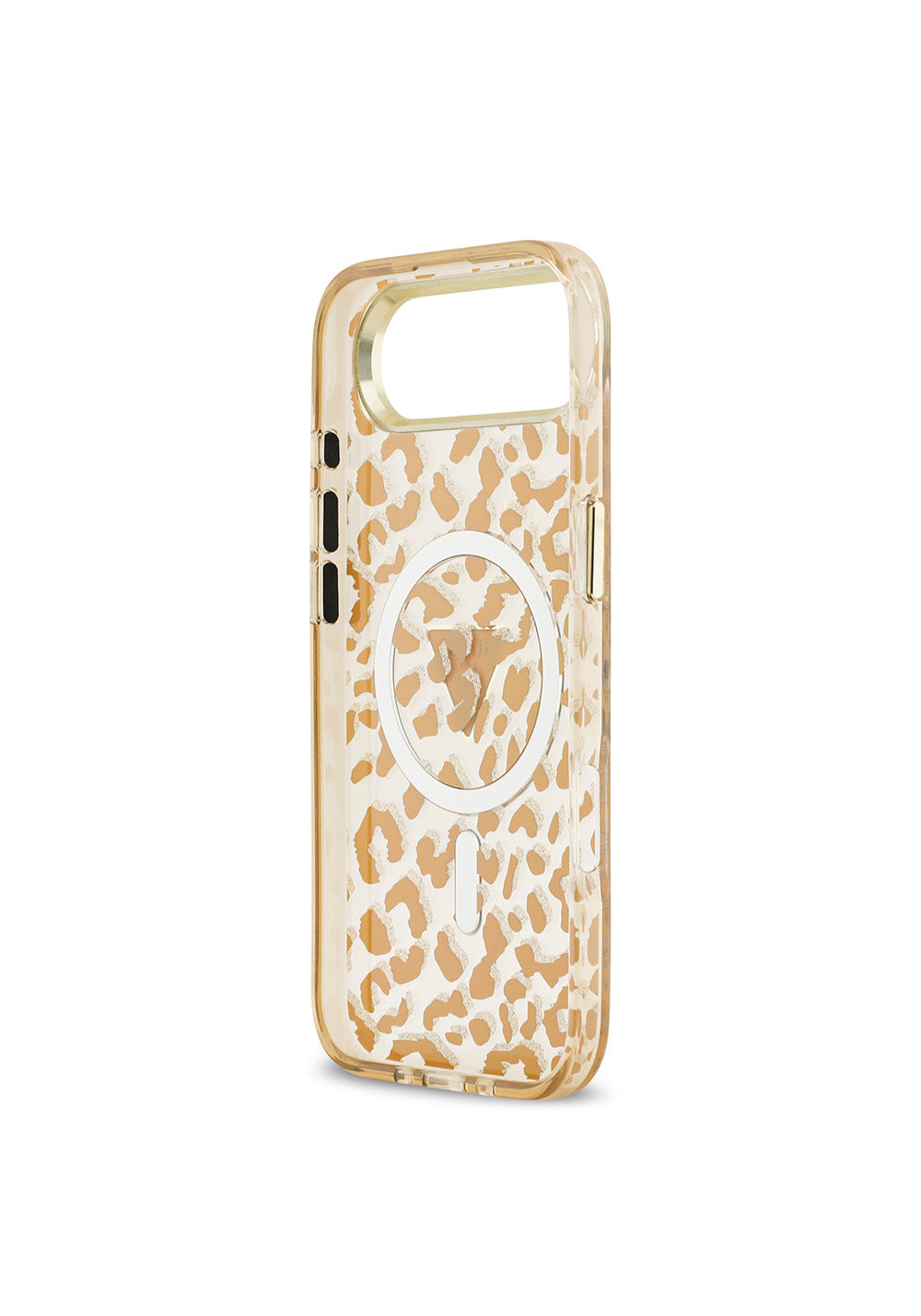 Apple iPhone 17 Air Kılıf Guess Orijinal Lisanslı Manyetik Şarj Uyumlu Üçgen Logolu Simli Leopar Desenli Kapak