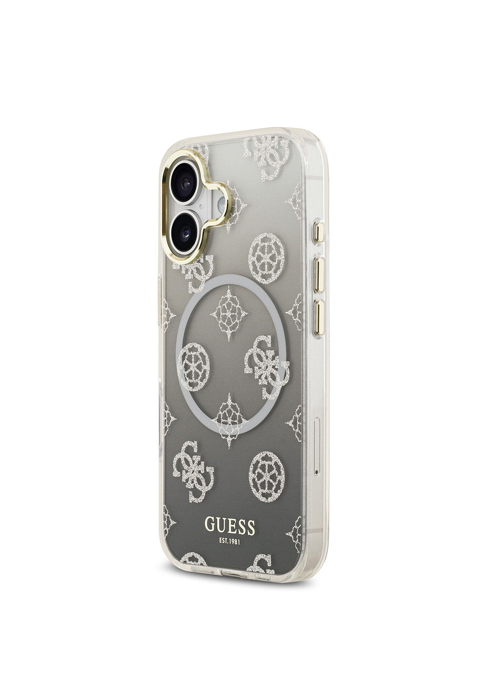 Apple iPhone 17 Kılıf Guess Orijinal Lisanslı Manyetik Şarj Uyumlu Simli Peony Desenli Silikon Kapak