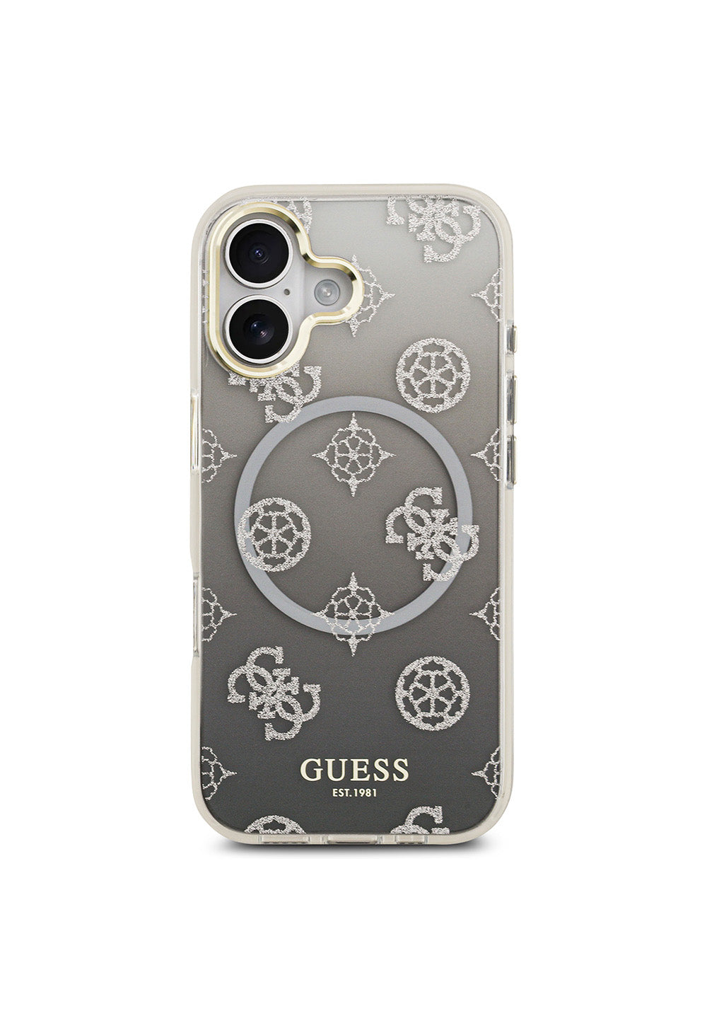 Apple iPhone 17 Kılıf Guess Orijinal Lisanslı Manyetik Şarj Uyumlu Simli Peony Desenli Silikon Kapak