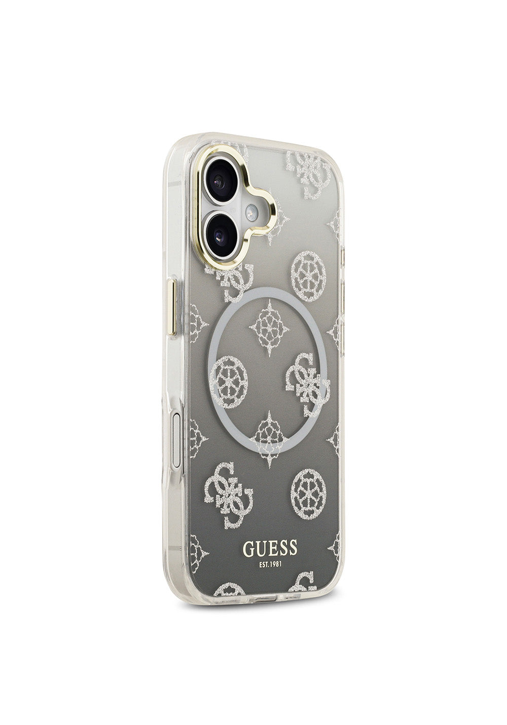 Apple iPhone 17 Kılıf Guess Orijinal Lisanslı Manyetik Şarj Uyumlu Simli Peony Desenli Silikon Kapak