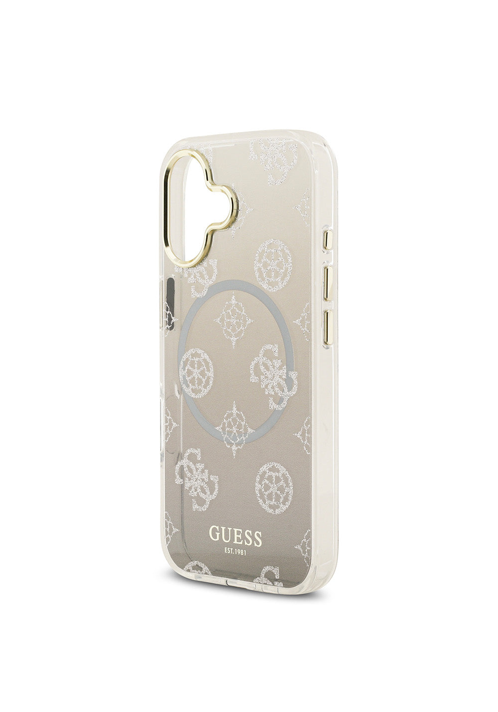 Apple iPhone 17 Kılıf Guess Orijinal Lisanslı Manyetik Şarj Uyumlu Simli Peony Desenli Silikon Kapak