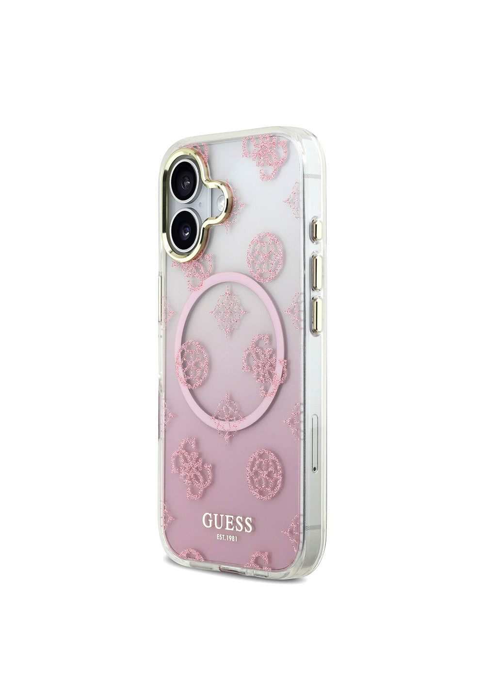 Apple iPhone 17 Kılıf Guess Orijinal Lisanslı Manyetik Şarj Uyumlu Simli Peony Desenli Silikon Kapak