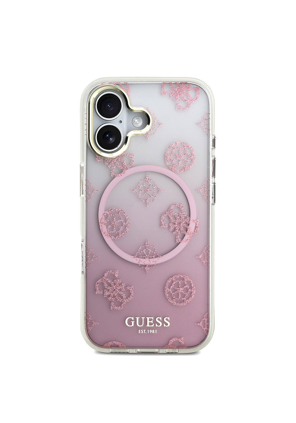 Apple iPhone 17 Kılıf Guess Orijinal Lisanslı Manyetik Şarj Uyumlu Simli Peony Desenli Silikon Kapak