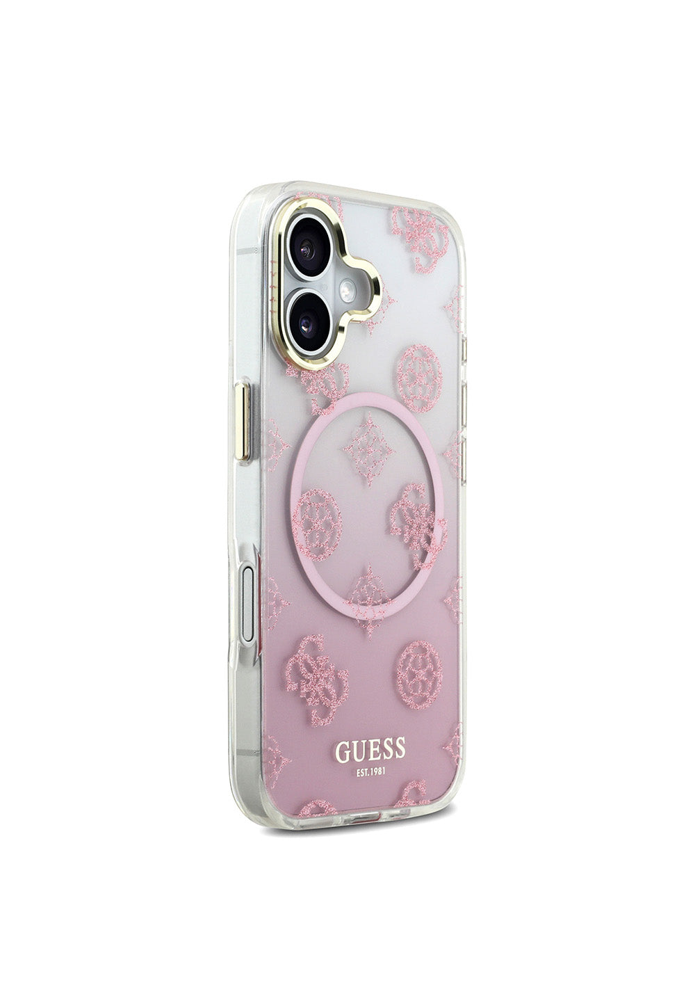 Apple iPhone 17 Kılıf Guess Orijinal Lisanslı Manyetik Şarj Uyumlu Simli Peony Desenli Silikon Kapak