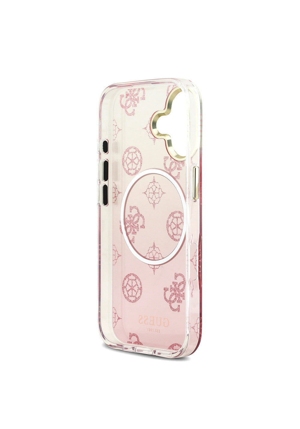Apple iPhone 17 Kılıf Guess Orijinal Lisanslı Manyetik Şarj Uyumlu Simli Peony Desenli Silikon Kapak
